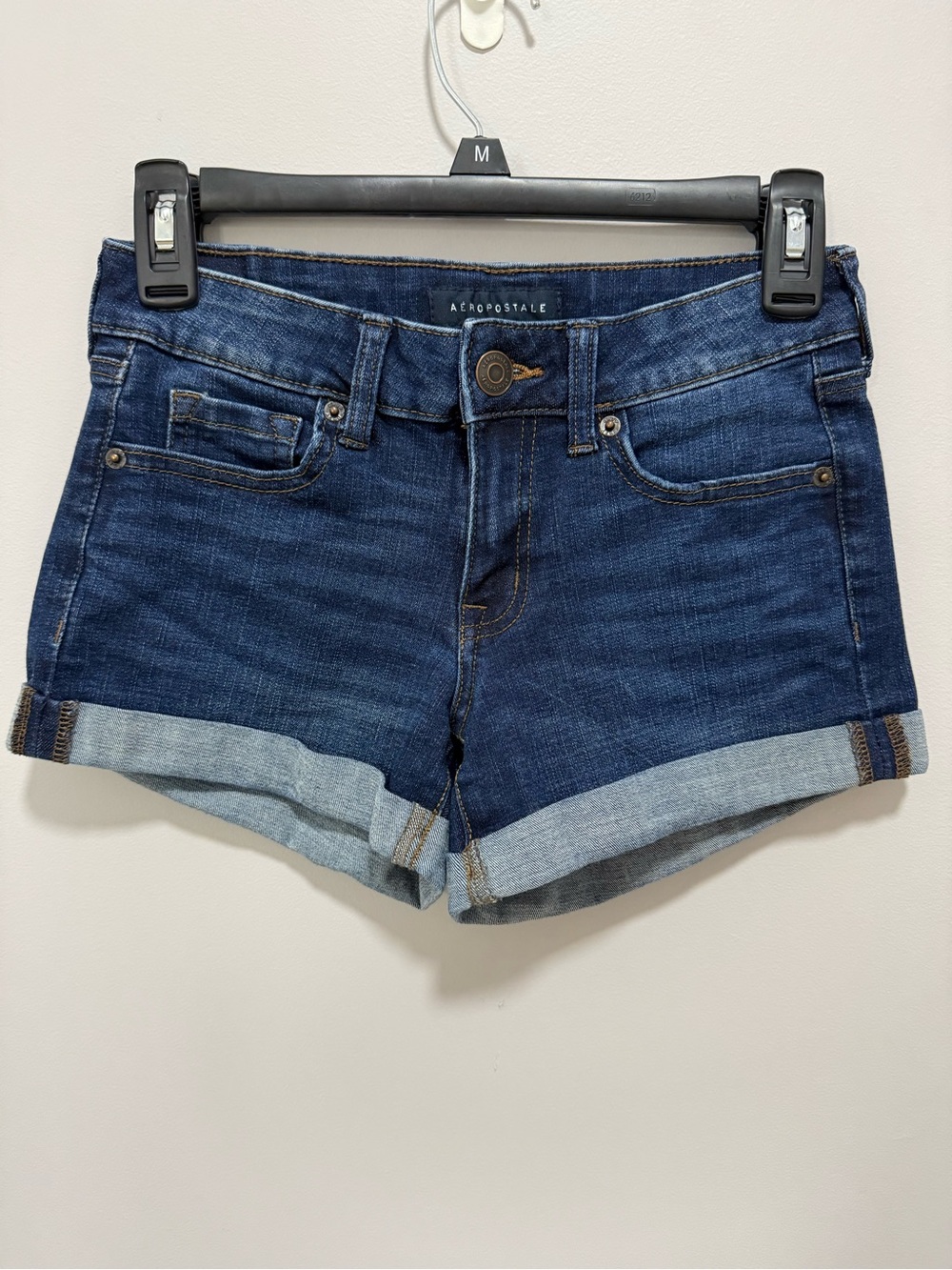 Aeropostale Dark Blue Rolled-Cuff Denim Shorts